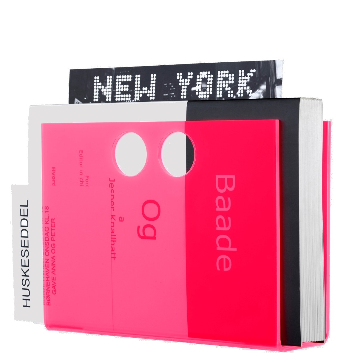 Pink acrylic magazine holder from Neon Living