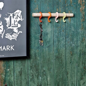 Short coat rack with red hooks